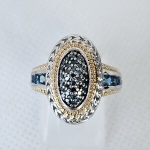 Victoria Wieck Blue Diamond & London Blue Topaz  18k & Sterling Silver Sz 6!